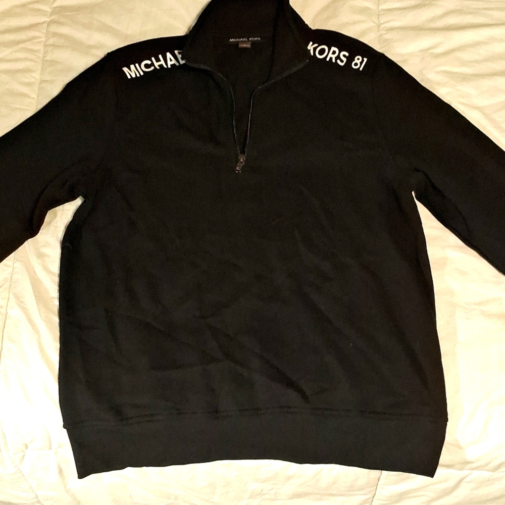 Michael Kors 1/4 Zip Pullover Sweatshirt Black Medium